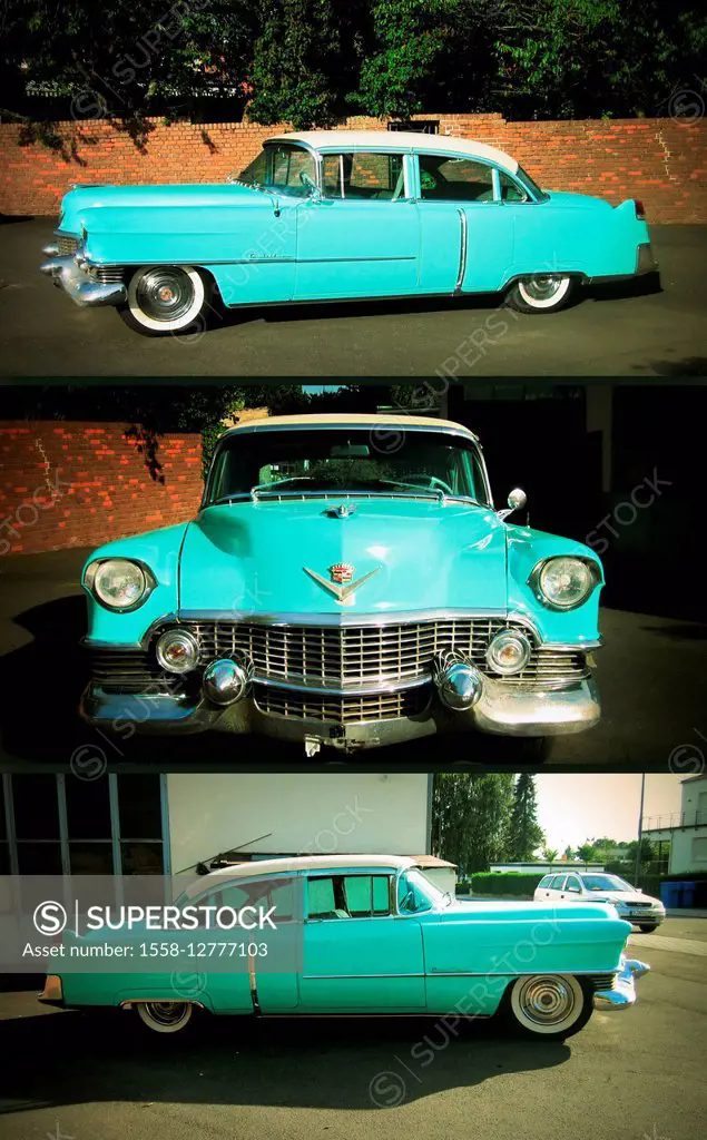 Car, old-timer, mint green Cadillac,