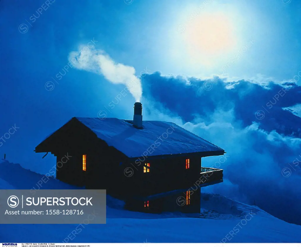 Mountain hut, Winter, Snow