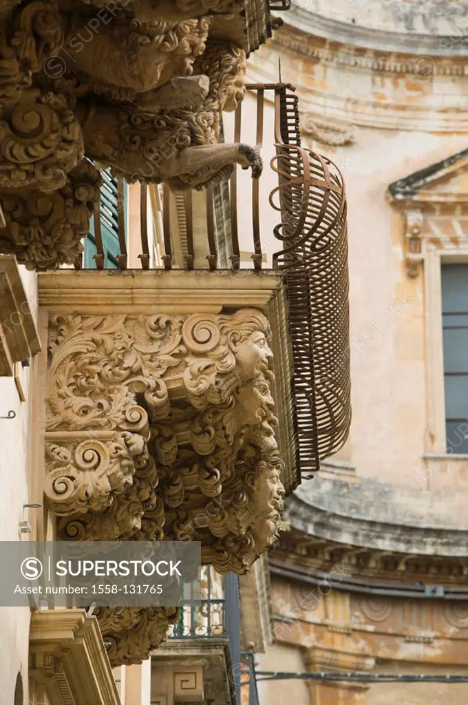 Italy, island, Sicily, island Sicily, Noto Palazzo Villadorata buildings detail, South-Italy, destination, city, sight, baroque-city, constructions, a...