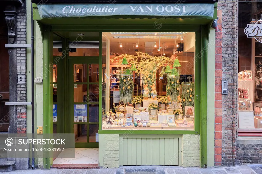 Belgium, West Flanders, Bruges, shop for chocolate 'Chocolatier Van Oost'