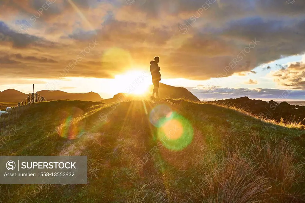 New Zealand, Puponga, Wharariki, sundown, atmospheric, tourist looks in the distance