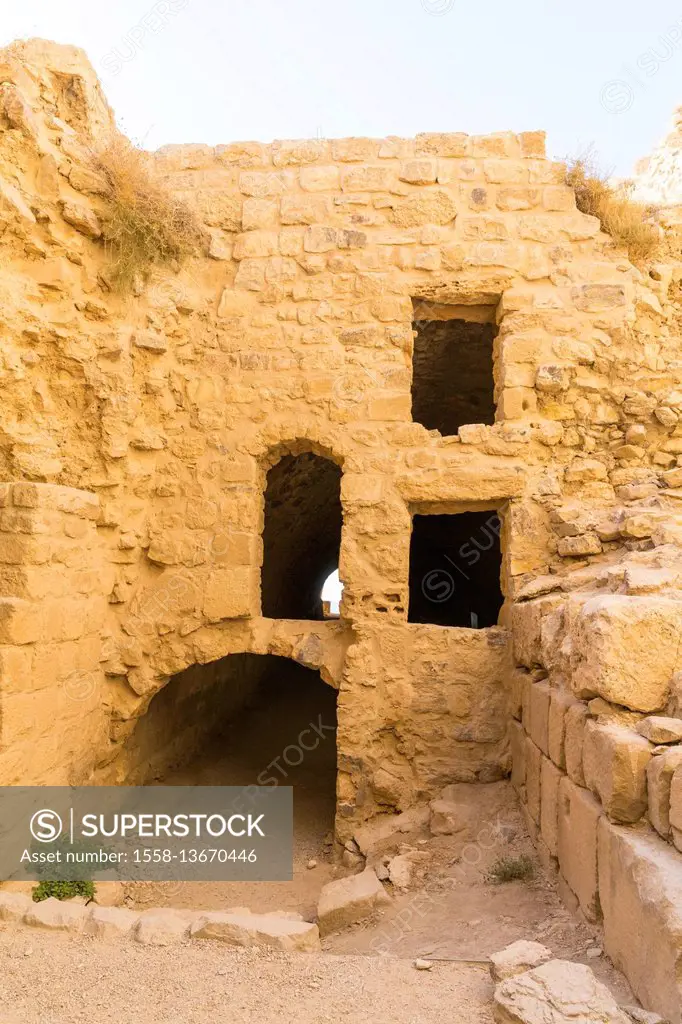 The completely renovated Crusader castle Karak (Kerak, Al-Karak), 12th century, built to protect the Christian Kingdom of Jerusalem, Jordan, Asia