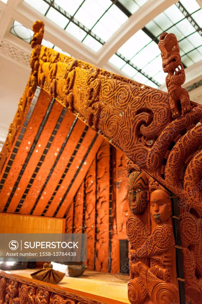 New Zealand, North Island, Auckland, Auckland War Memorial Museum, Maori Court, traditional Maori carving