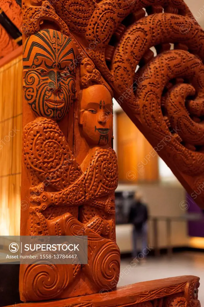 New Zealand, North Island, Auckland, Auckland War Memorial Museum, Maori Court, traditional Maori carving