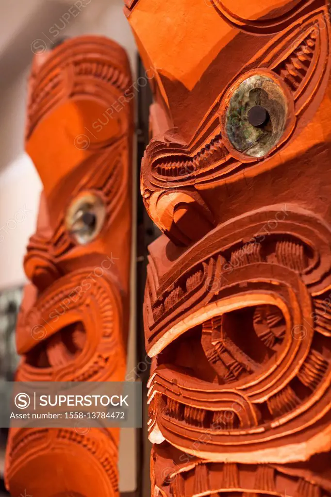 New Zealand, North Island, Auckland, Auckland War Memorial Museum, Maori Court, traditional Maori carving