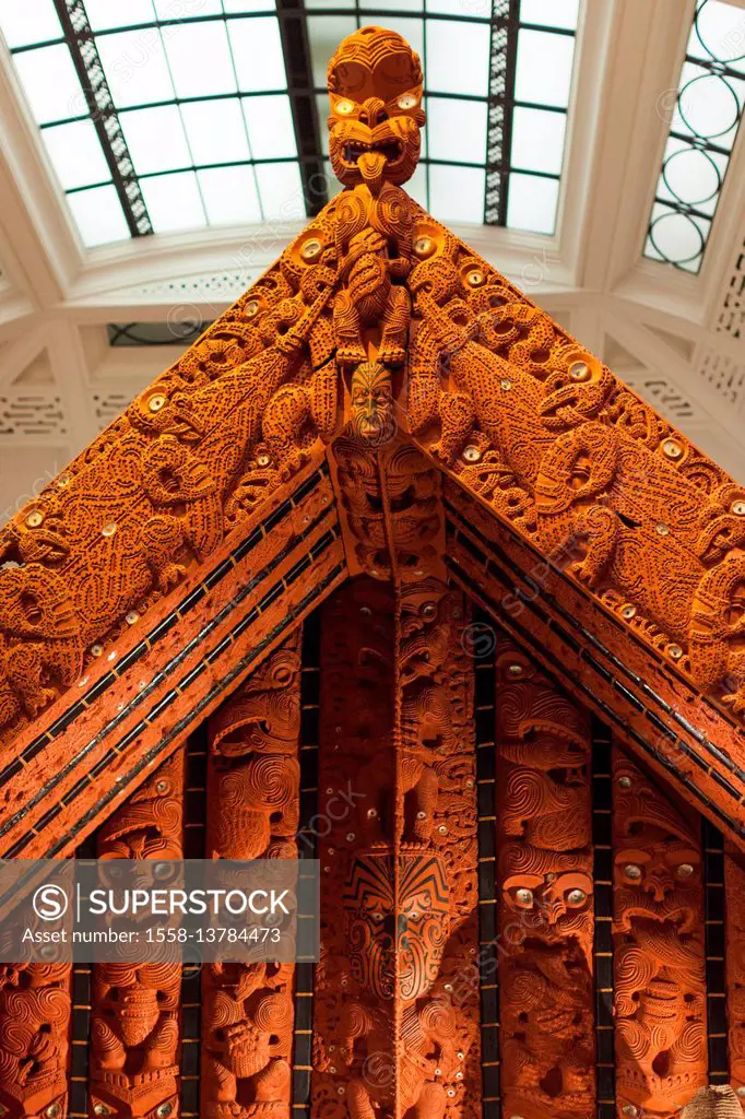 New Zealand, North Island, Auckland, Auckland War Memorial Museum, Maori Court, traditional Maori carving