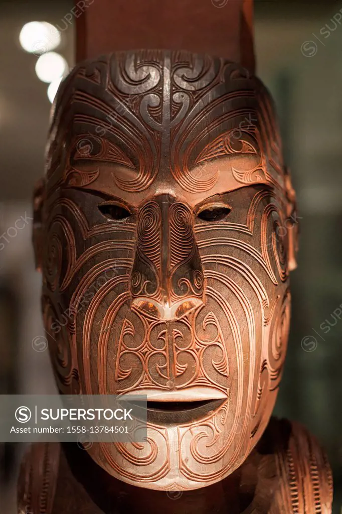 New Zealand, North Island, Auckland, Auckland War Memorial Museum, Maori Court, traditional Maori carving