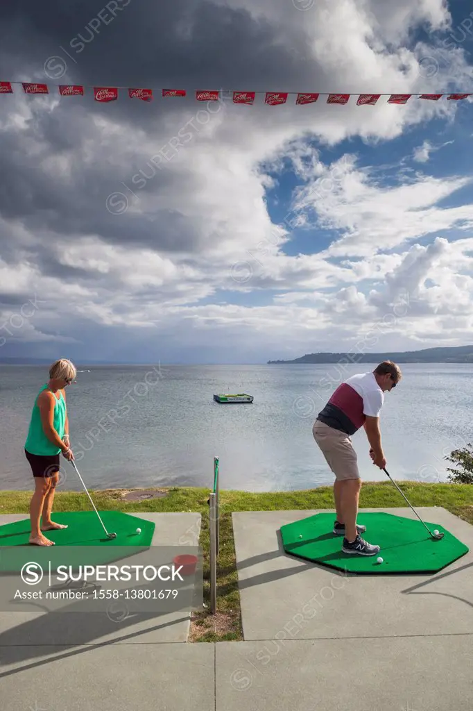 New Zealand, North Island, Taupo, Lake Taupo golf driving range