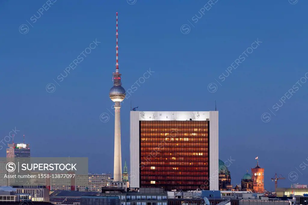 Television tower, hotel park Inn, Berlin cathedral, Rotes Rathaus, the Mitte district of Berlin, Berlin, Germany