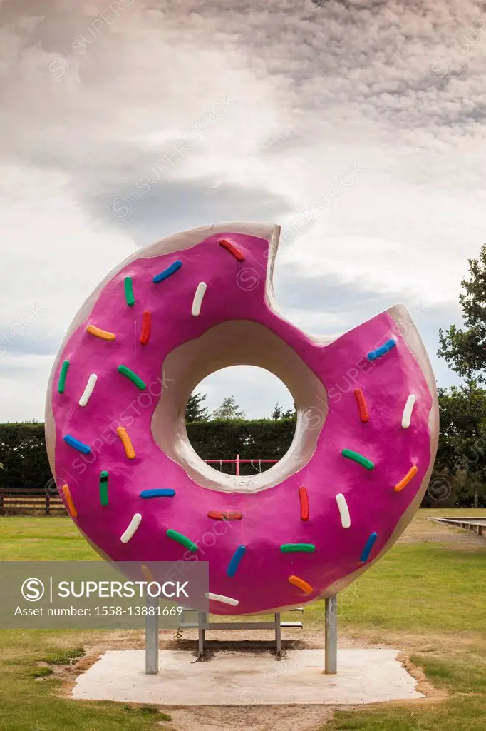 New Zealand, South Island, Selwyn District, Springfield, large donut sculpture