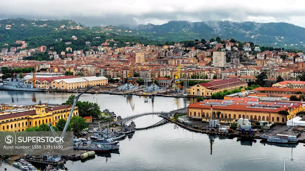 townscape with harbour, La Spezia, Liguria, Italy