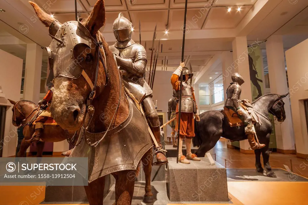 England, Yorkshire, Leeds, The Royal Armouries Museum, Display of Medieval Armour