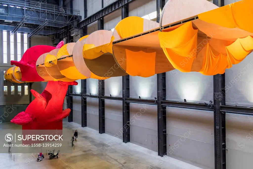 England, London, Southwark, Tate Modern, The Turbine Hall with Fabric Sculpture by Richard Tuttle