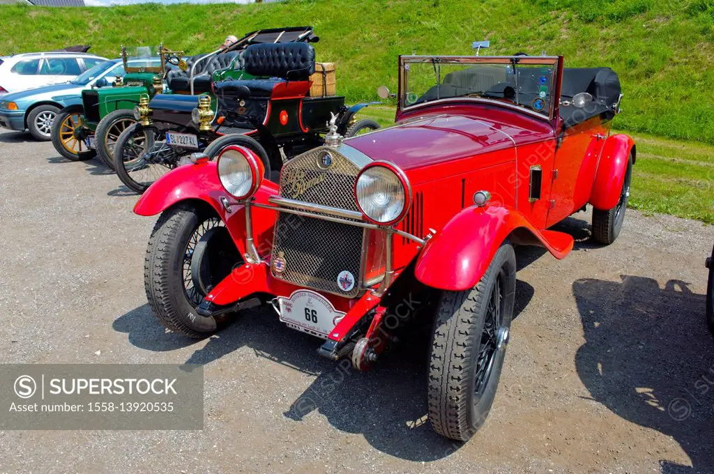 Old-timer rally 'Herkomer contention' in Landsberg in Lech for at least 80 year-old cars, here with Alfa Romeo C in 1750 SS, year of manufacture in 19...