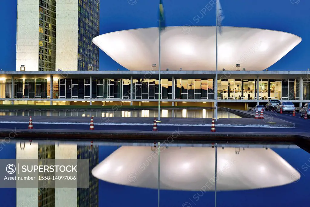 Brazil, Brazil, detailed view from the national congress of Oscar Niemeyer by night,