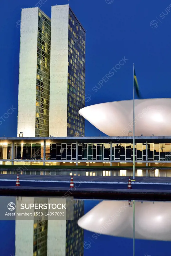 Brazil, Brazil, detailed view from the national congress of Oscar Niemeyer by night,