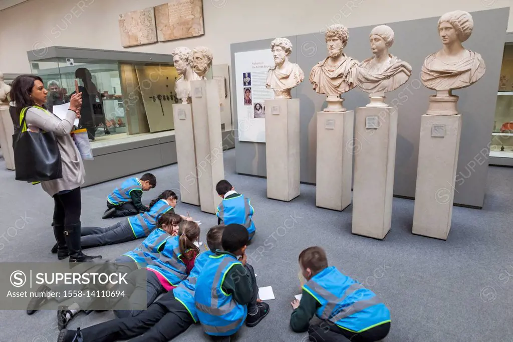 England, London, British Museum, Roman Empire Room, School Children Drawing Roman Busts