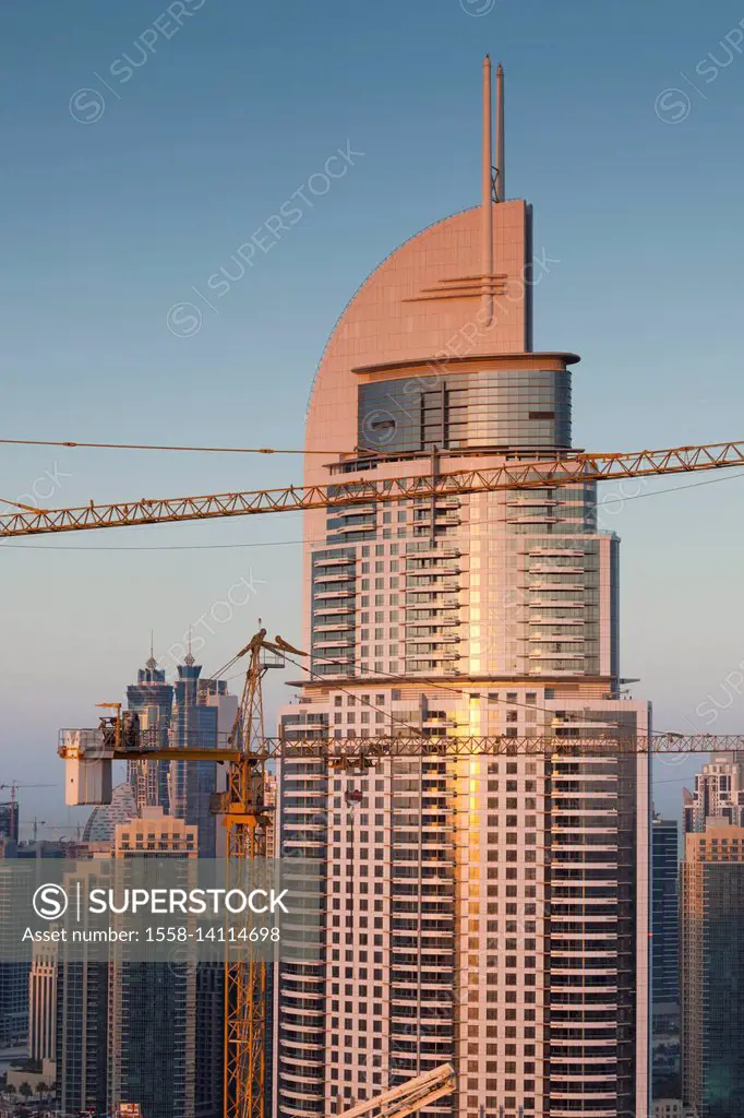 UAE, Dubai, Downtown Dubai, The Address Downtown Hotel, elevated view, dusk