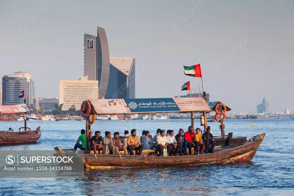 UAE, Dubai, Deira, Abra water taxis on Dubai Creek