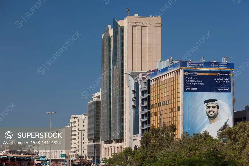 UAE, Dubai, Deira, waterfront buildings by Dubai Creek