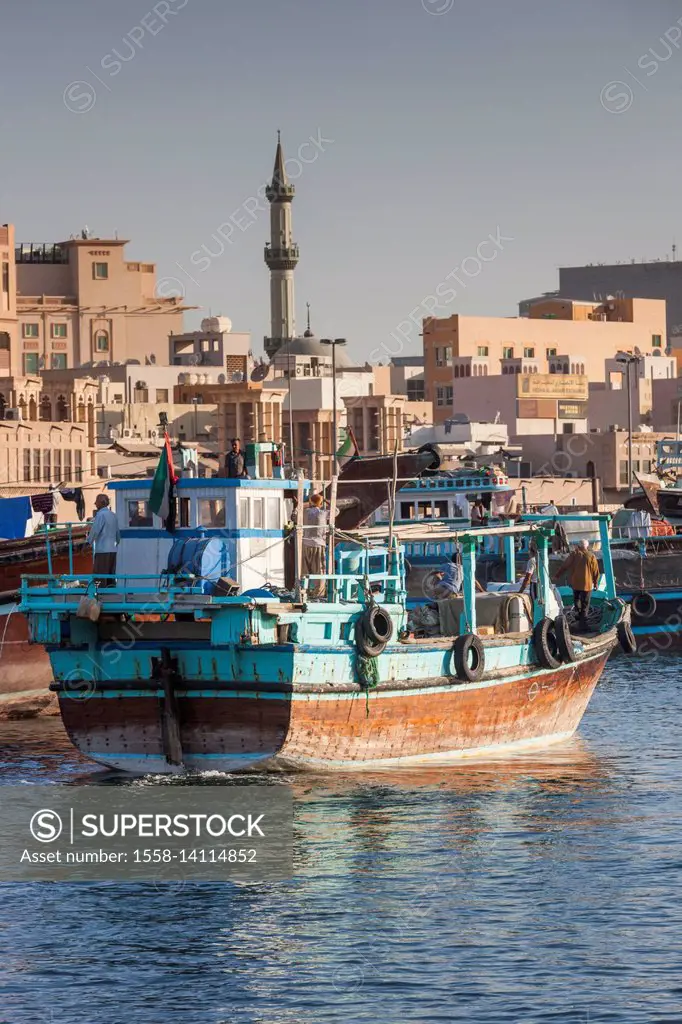 UAE, Dubai, Deira, Dhow ships on Dubai Creek