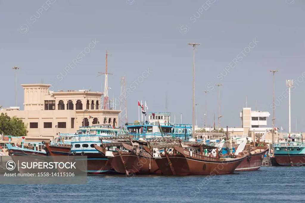 UAE, Dubai, Deira, Dhow ships on Dubai Creek