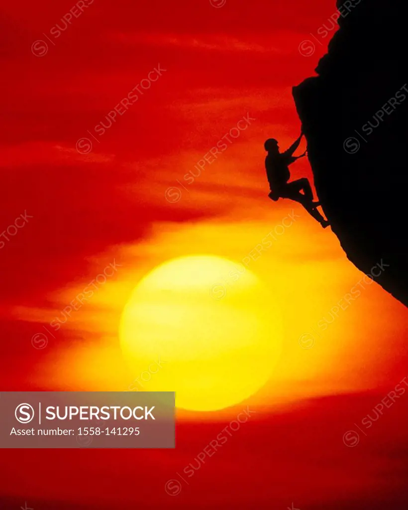 Rock, overhang, silhouette, climbers, sunset, M, mountain, rockface, people, man, climbs, Klettersport, sport, athletes extreme-athletes risk danger m...