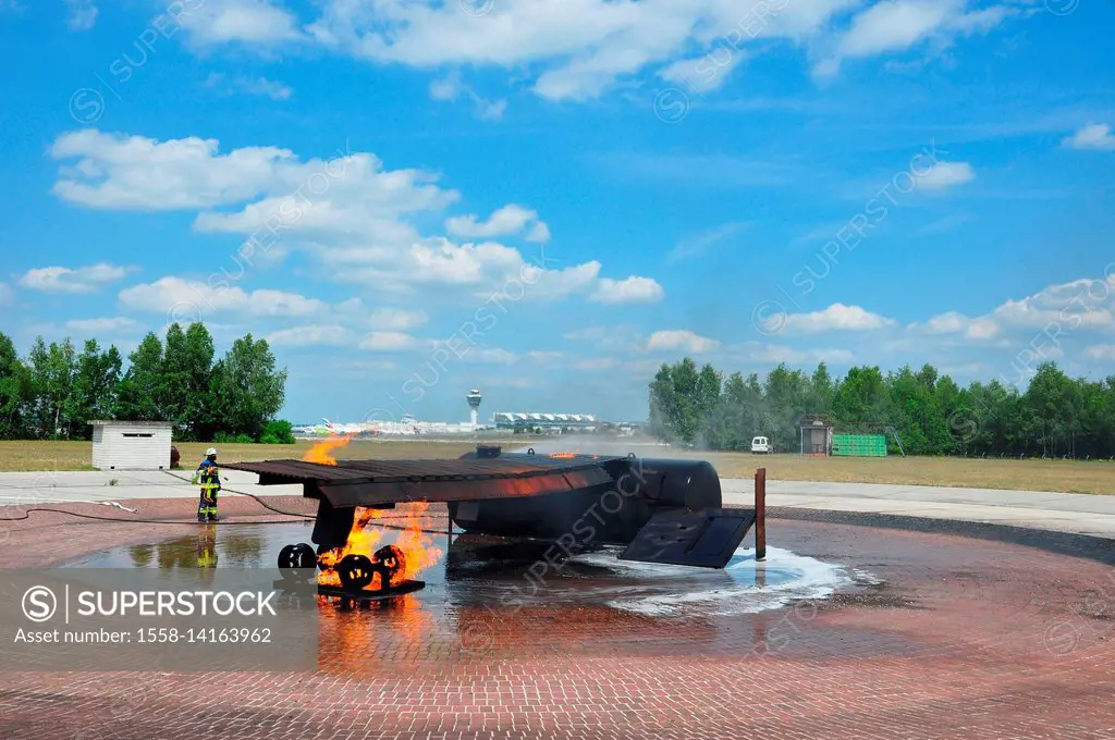 Germany, Munich, airport, fire brigade, exercise, fire fighters, engine fire,