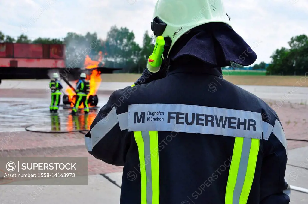 Germany, Munich, airport, fire brigade, exercise, fire fighters, engine fire,