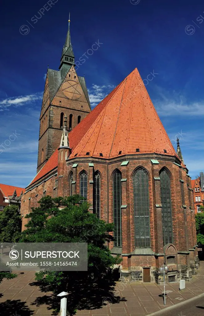 Hannover, Lower Saxony, Protestant market church, 14. Cent., 97-m-high tower, Old Town,