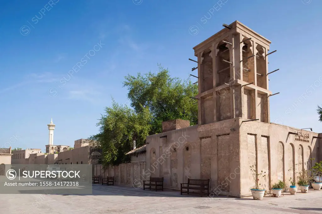 UAE, Dubai, Bur Dubai, Al Fahidi Historic District, traditional Arabic Barjeels, windtowers