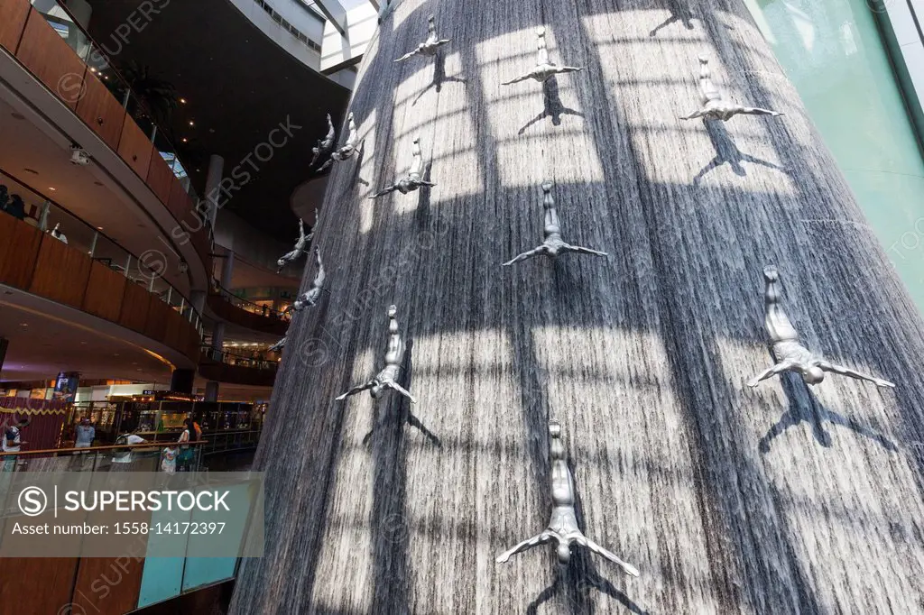 UAE, Dubai, Downtown Dubai, Dubai Mall, interior, waterfall fountain