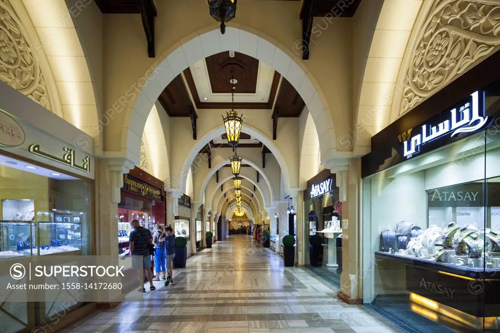 UAE, Dubai, Downtown Dubai, Dubai Mall, interior, Arabic-themed souk area