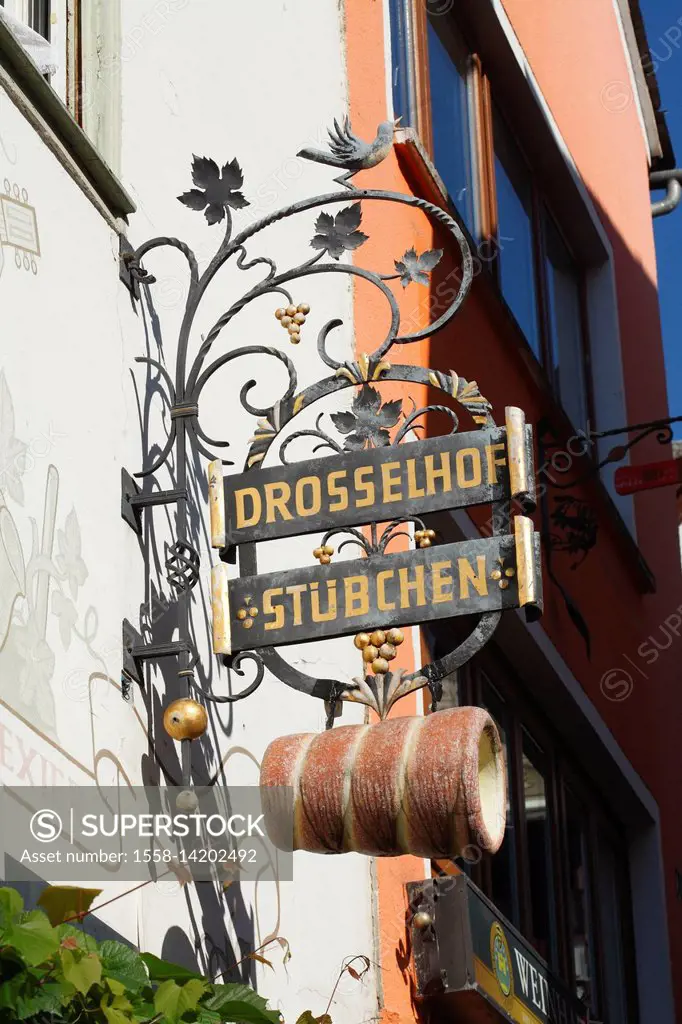 Rüdesheim am Rhein, Drosselgasse (street), old sign 'Drosselhof Stübchen'