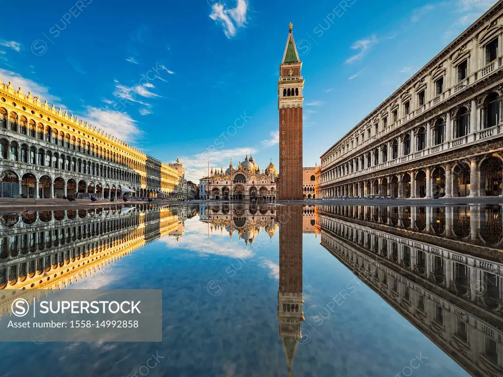 Piazza San Marco in Venice, Italy during Acqua Alta flooding