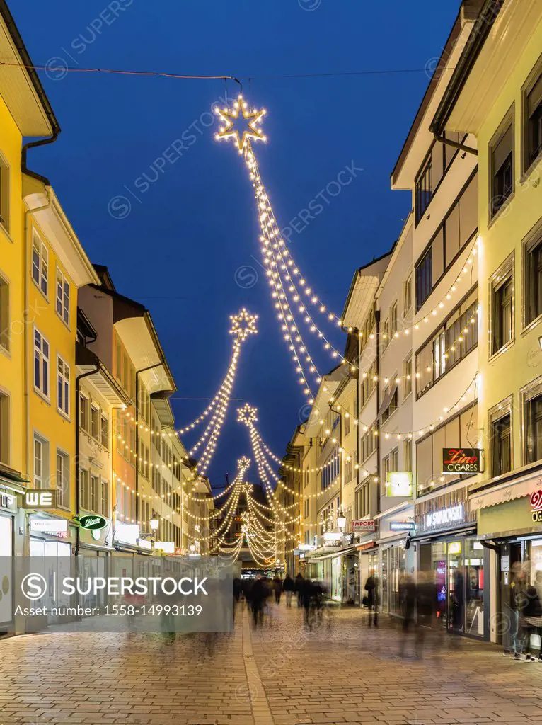 Marktgasse and Untertor in Winterthur with Christmas lights