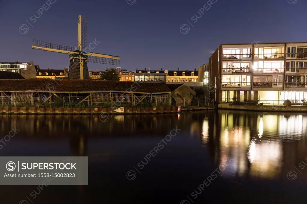 The Netherlands, Holland, Amsterdam, windmill, night