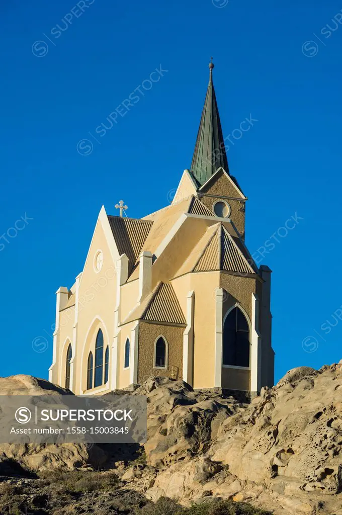 Famous Felsenkirche (rock church), a colonial church, Luederitz, Namibia