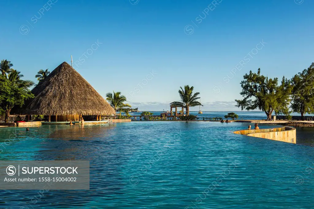 Huge swimming pool of a luxury hotel in Papeete, Tahiti, French Polynesia