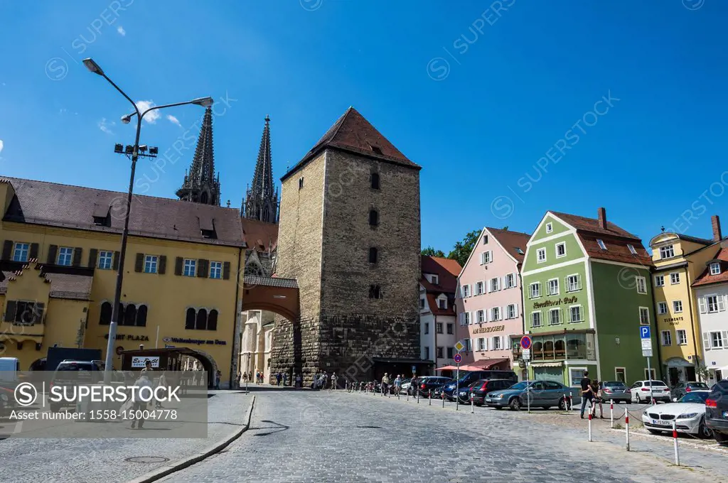 City wall tower and gate, Unesco world heritage sight, Regensburg, Bavaria, Germany