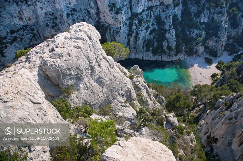 Bay Calanque En-Vau near Cassis, Provence, Massif of the Calanques, Provence-Alpes-Cote d'Azur, France,
