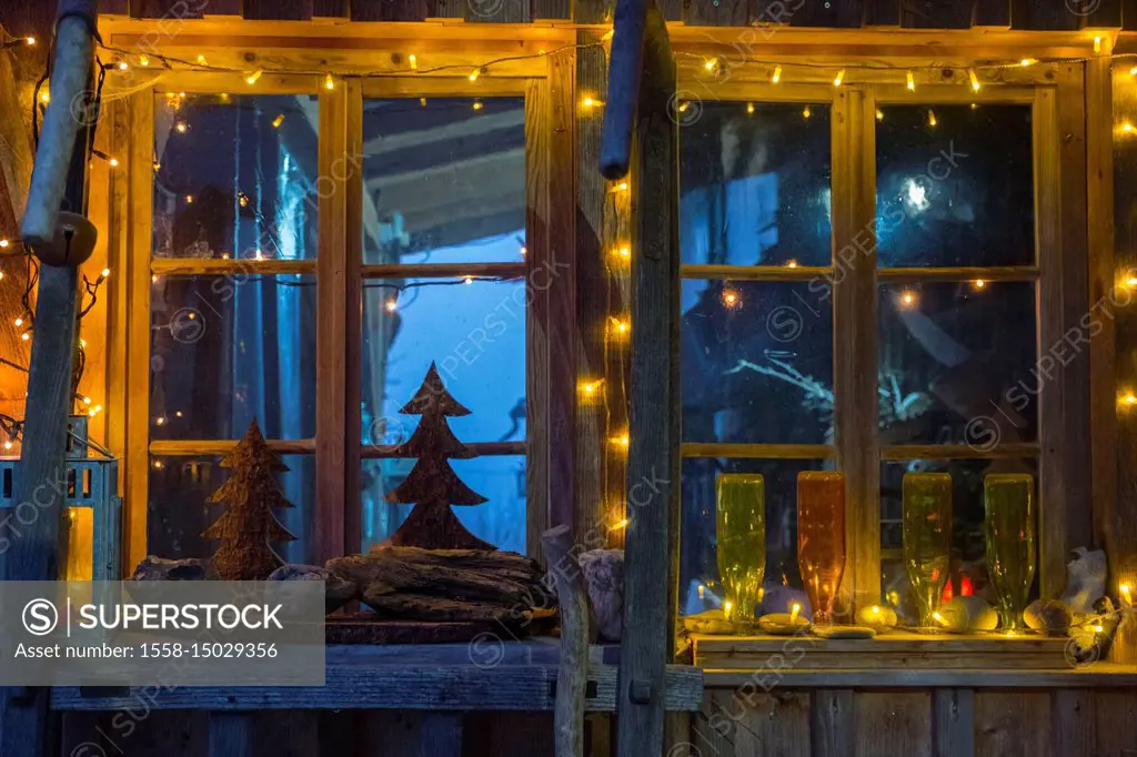 Christmassy decoration at the window, Europe, Switzerland, St Gallen, Ebnat Kappel