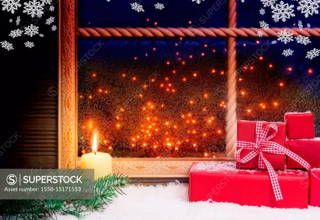 Presents, candle and snowflakes