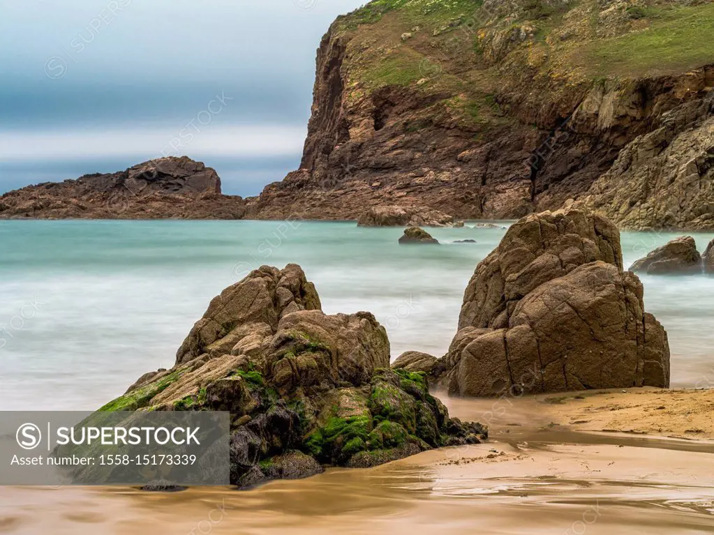 Rocks in the Plemont Bay at low tide