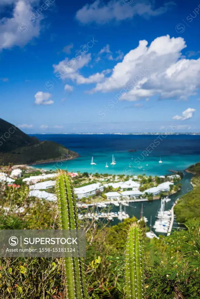 French West Indies, St-Martin, Anse Marcel, elevated view of Anse Marcel Marina