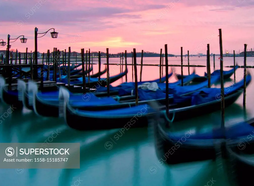 Italy, Venice, Riva Degli Schiavoni, gondolas, morning light