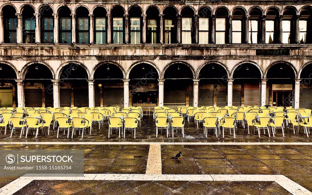 Italy, Venice, St Mark's Square, arcades, cafe, chairs