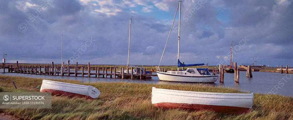 Harbour of the Hallig Hooge, North Sea coast, Schleswig-Holstein mud flats, the North Frisians, Schleswig - Holstein, Germany,