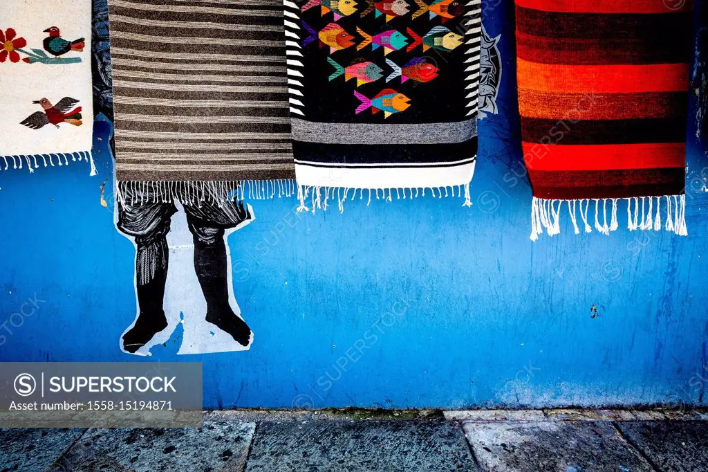 Traditional fabrics in the city of Oaxaca in Mexico