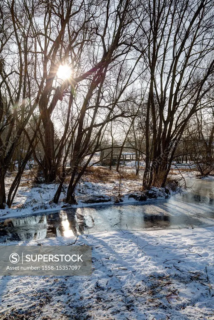 River, Streu, winter, Ostheim vor der Rhön, Lower Franconia, Bavaria, Germany, Europe